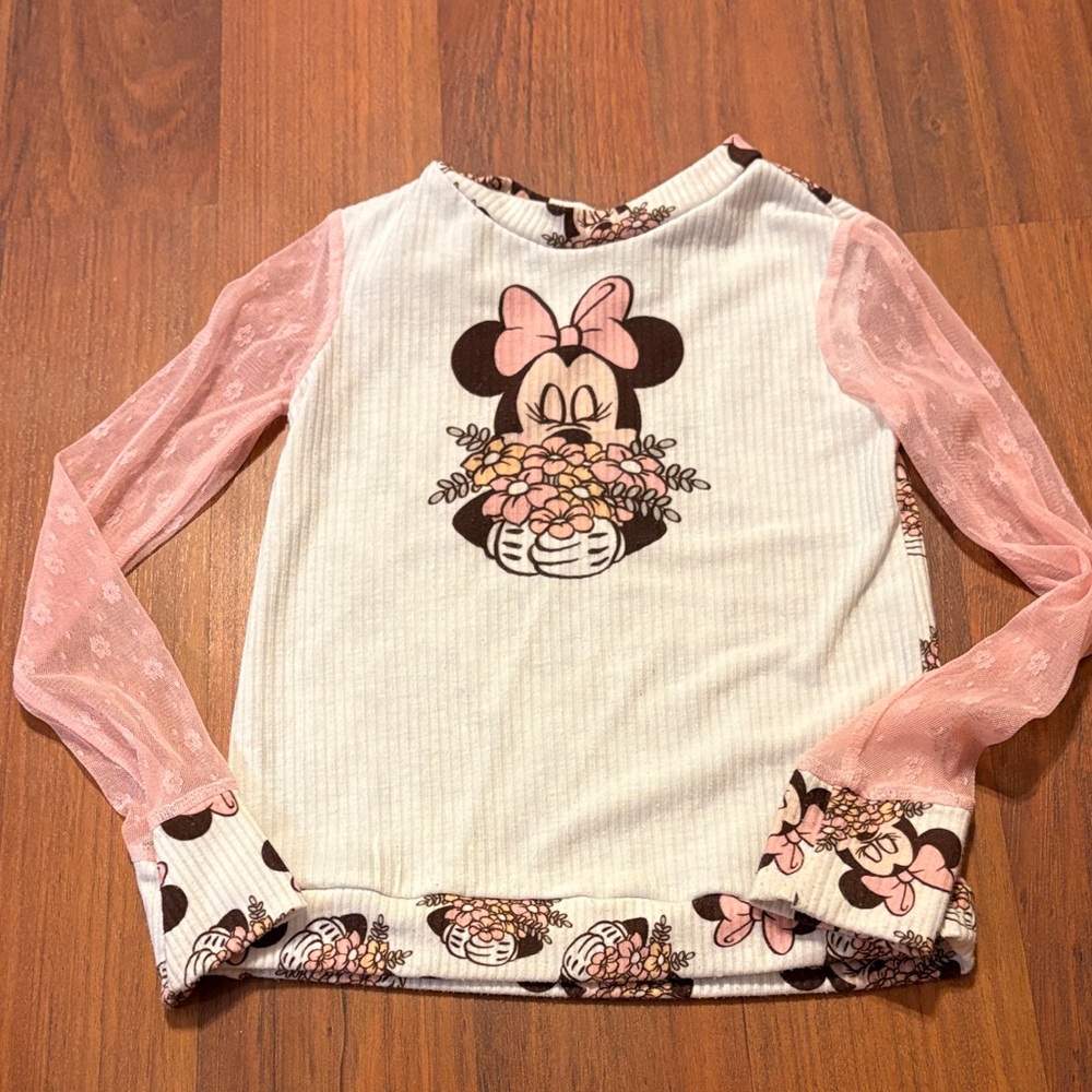 Handmade made Minnie Mouse Pink & White Long-Sleeve Top for Kids